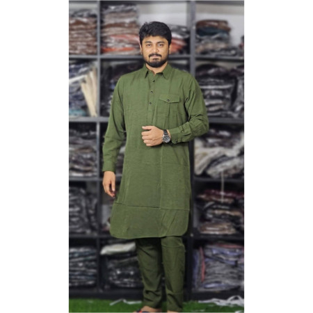 Chaina Fabrics Single Pocket kabli Set - Olive Colour
