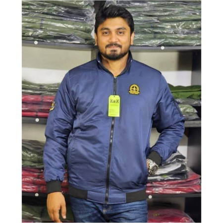 Winter high neck padding jacket Logo - Navy Blue