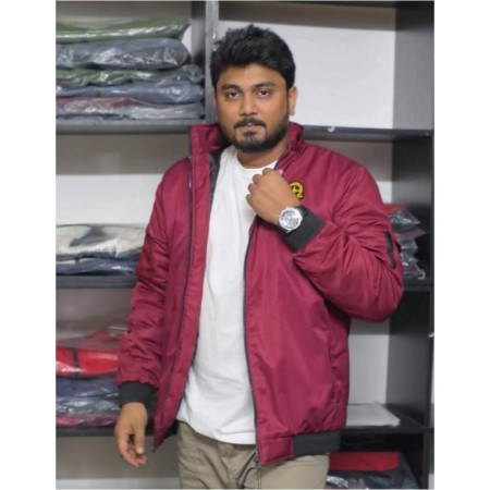 Winter high neck padding jacket micro - Logo Maroon