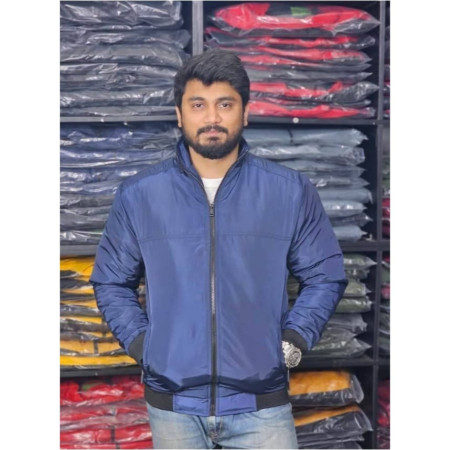 Winter high neck saskin padding jacket -Suskin Solid Navy Blue